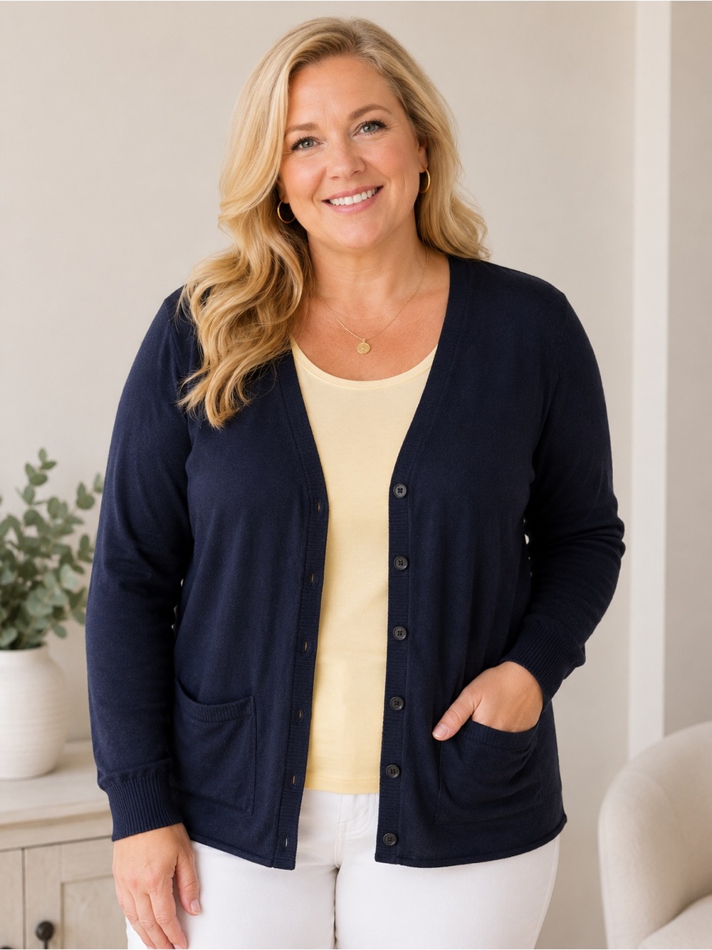 Eddie Bauer Navy Blue Lightweight Button Cardigan